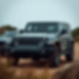 Exterior view of the 2019 Grey Jeep Wrangler showcasing its rugged design