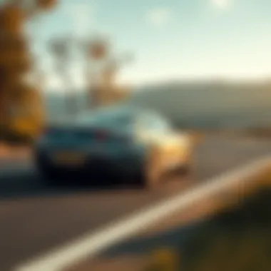 Aston Martin DB9 in Motion Aston Martin DB9 in motion on a scenic road