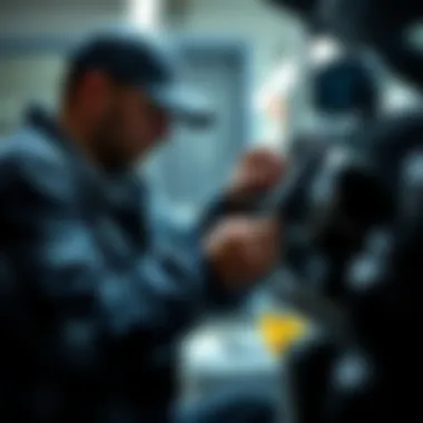 Locksmith Assisting with Key Duplication Locksmith assisting a truck owner with key duplication