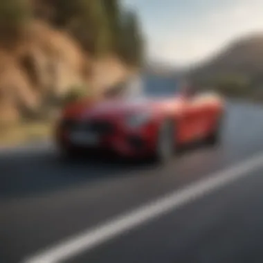 Dynamic shot of a convertible in motion on a winding road