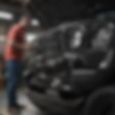 Mechanic inspecting the engine of a Jeep Patriot Sport