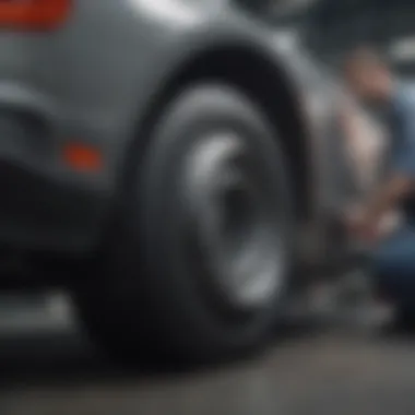 Mechanic inspecting vehicle brakes