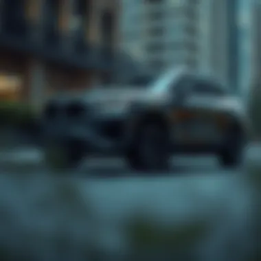 Modern City SUV Design A sleek city SUV parked in an urban environment showcasing modern design.