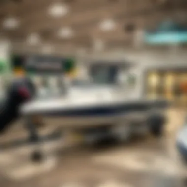Affordable Options for First-Time Buyers A budget-friendly fishing boat in a showroom