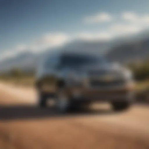 Elegant exterior design of a used Chevy Tahoe Denali parked in a scenic location