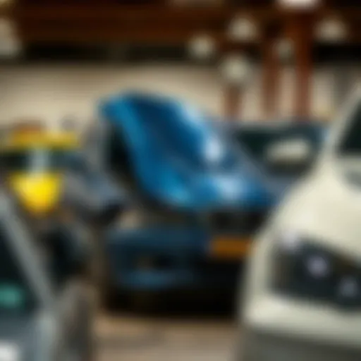Diverse selection of salvage cars available for inspection