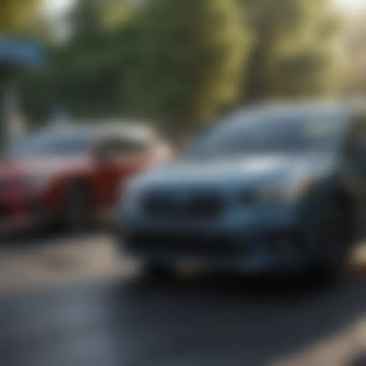 Subaru vehicles on display at a dealership