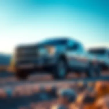 Powerful four-door truck showcasing towing capabilities on rugged terrain