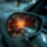 Detailed view of cracked side mirror damage