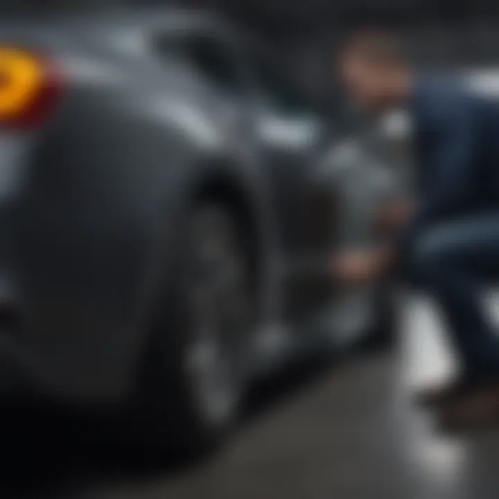 Professional technician assessing a dent on a car