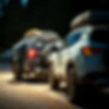 Adventure Ready: Compact SUV Equipped for Towing Side view of a compact SUV loaded with gear for adventure
