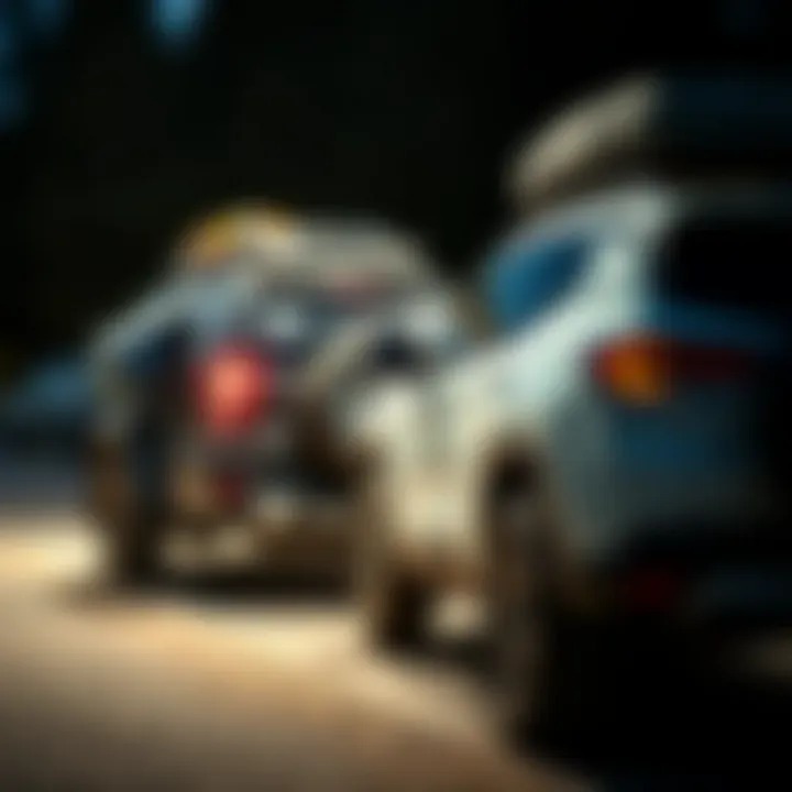 Adventure Ready: Compact SUV Equipped for Towing Side view of a compact SUV loaded with gear for adventure