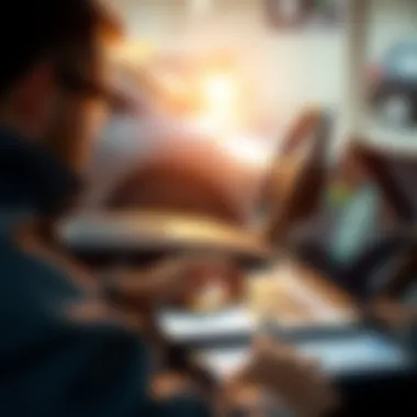 A person using a laptop to search for vehicle history online