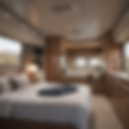 Interior view of the Jayco Class C showcasing the spacious king bed setup