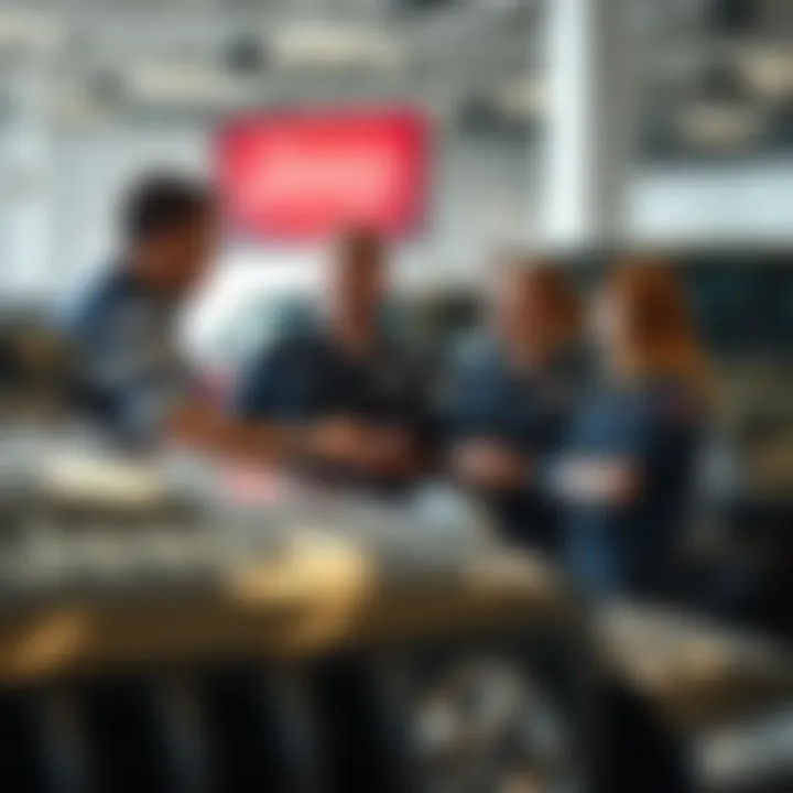 A team of dealership staff providing assistance to customers exploring Jeep options.