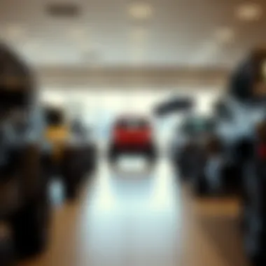 Interior of a Jeep dealership highlighting various Jeep models and accessories.