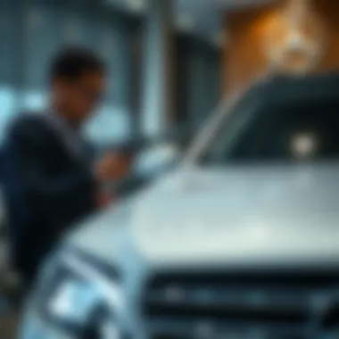 Customer examining a Mercedes-Benz vehicle