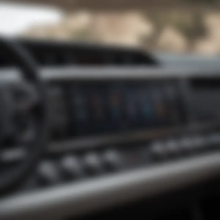 Close-up of a modern motor home's dashboard displaying advanced technology and controls