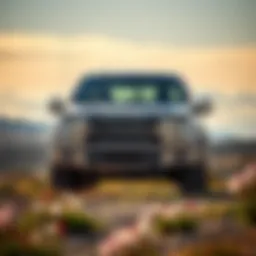 A scenic view of a pickup truck parked in a picturesque landscape
