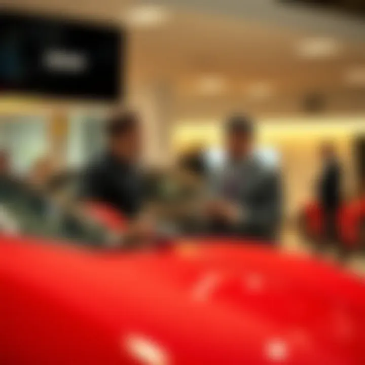 Customer Engagement at Ferrari Dealership Customer engaging with dealership staff regarding Ferrari options