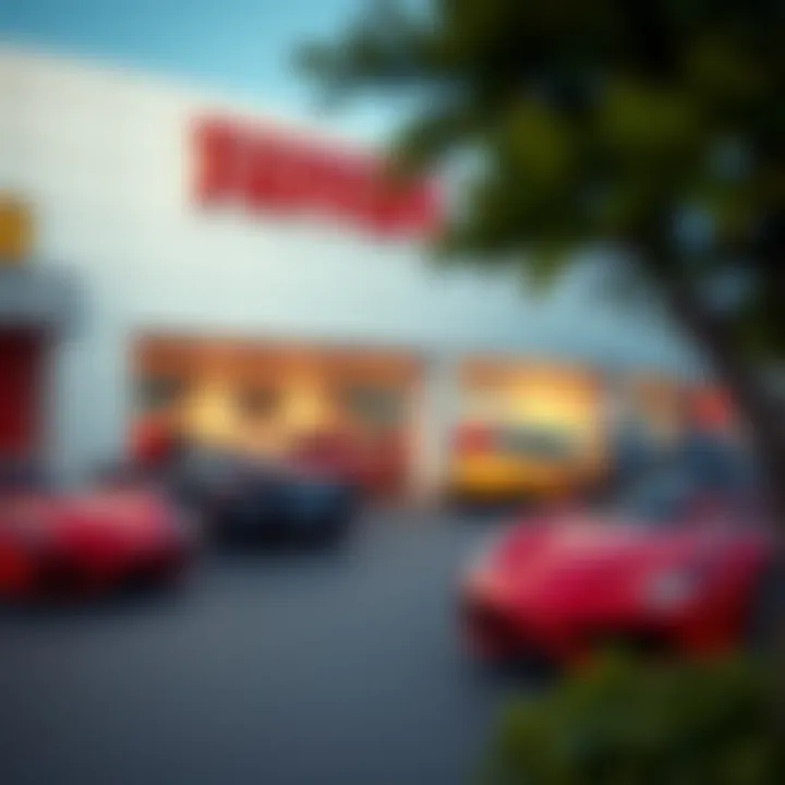 Ferrari Dealership Exterior Display A Ferrari dealership exterior with a vibrant display of cars