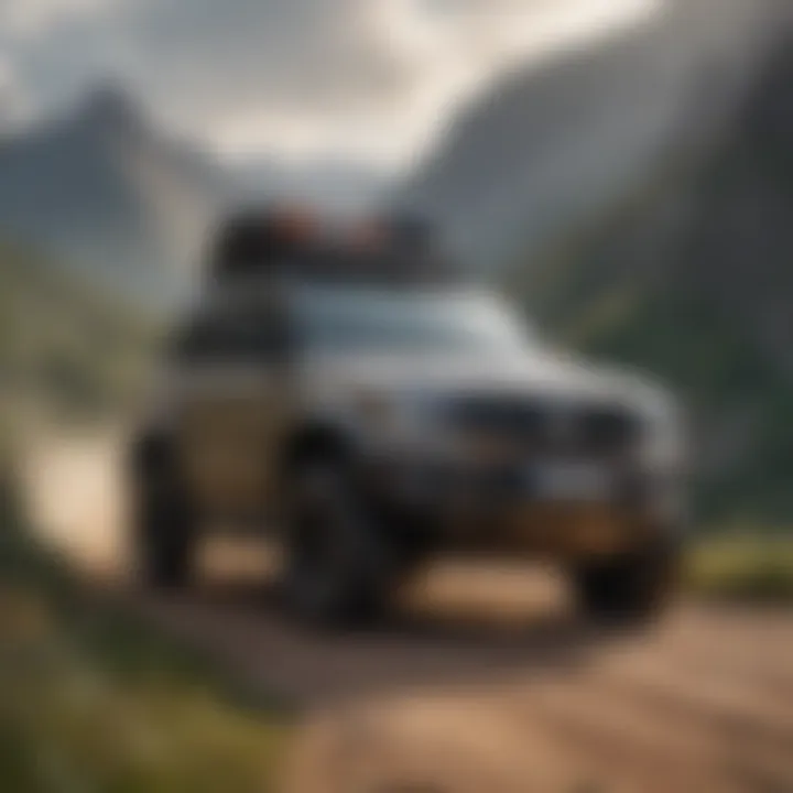 A rugged SUV on a mountain trail, reflecting its off-road capability and adventure spirit