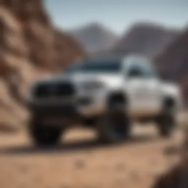 Toyota Tacoma TRD Pro in Lunar Rock parked in a rugged landscape