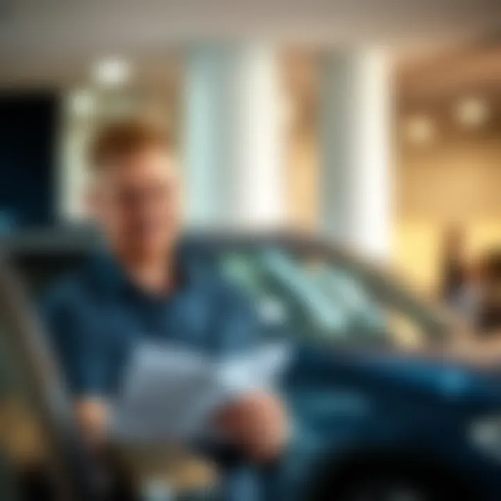Satisfied Buyer with Used BMW Documents A satisfied buyer reviewing documents for their used BMW purchase