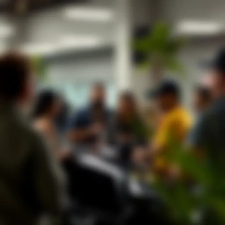 A group of automotive enthusiasts discussing the Tesla Model 3 at a local meet-up