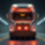 Front view showcasing the aerodynamic design of the Freightliner Haulmark Motorcoach