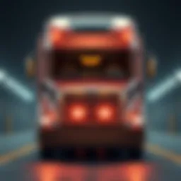 Front view showcasing the aerodynamic design of the Freightliner Haulmark Motorcoach