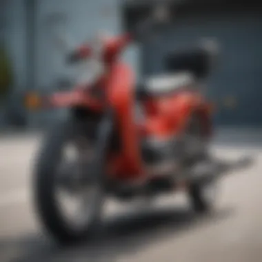 Side view of a moped secured on a hitch carrier during transport