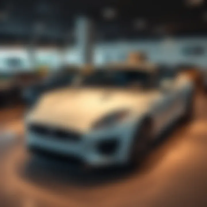 Showcasing Luxury Vehicles in Showroom Showroom showcasing a variety of luxury Jaguar and Land Rover vehicles