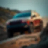 A rugged Jeep Cherokee navigating through a challenging terrain