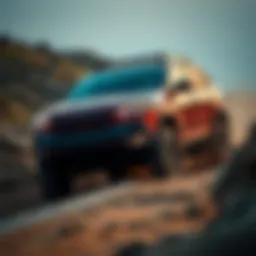 A rugged Jeep Cherokee navigating through a challenging terrain
