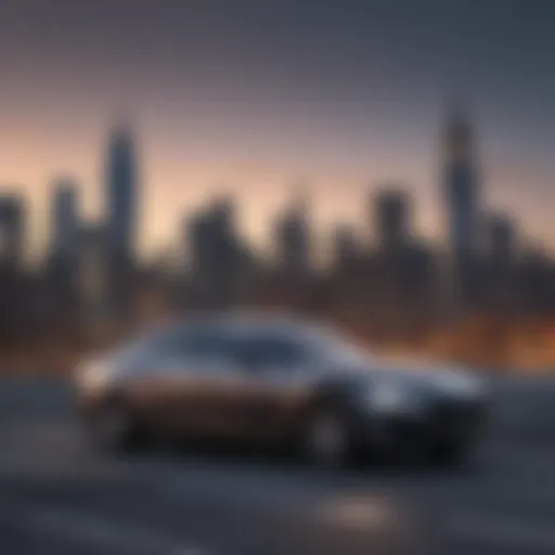 Elegant Maserati Ghibli parked against a city skyline