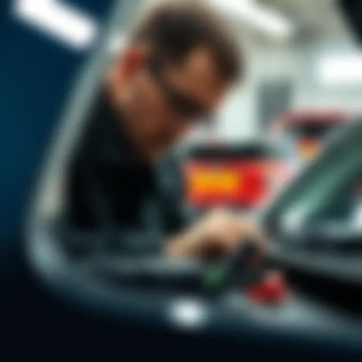 Thorough Vehicle Inspection for Quality Assurance Close-up of a mechanic inspecting a used car