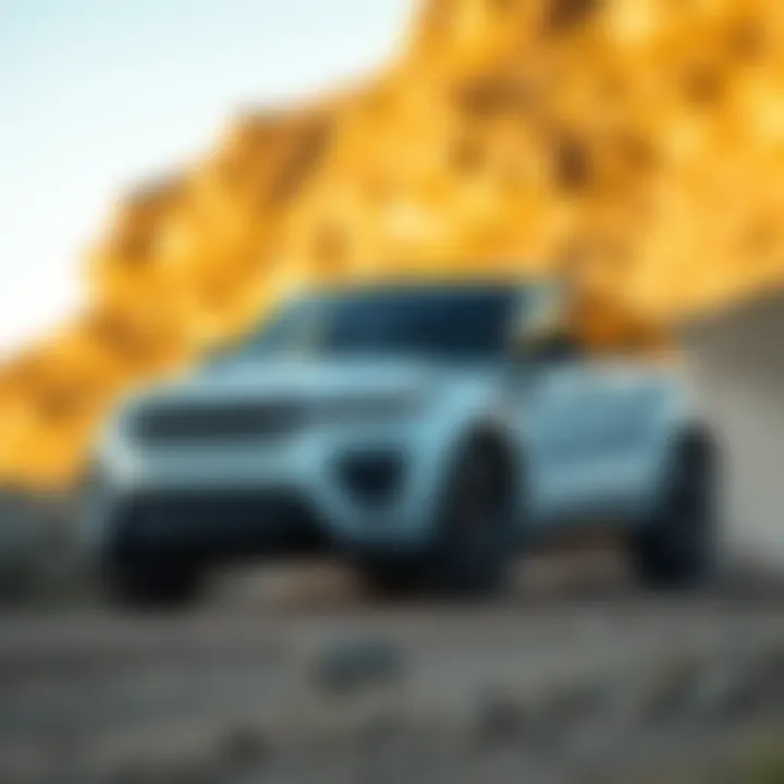 Dynamic driving experience with the Range Rover Evoque R-Dynamic SE on rugged terrain.