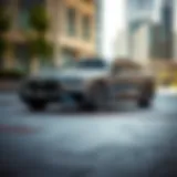 Sleek Midsize Sedan in Urban Setting A sleek midsize sedan in a modern urban environment