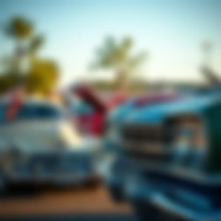Local car show featuring classic Dodge models and enthusiasts
