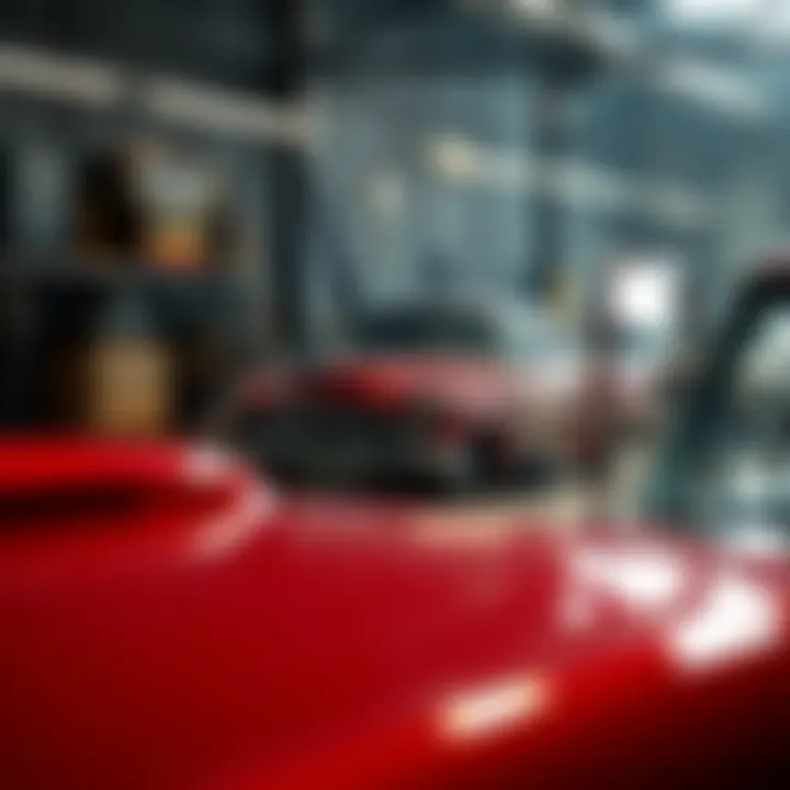 Restoration workshop with classic Dodge vehicles under repair