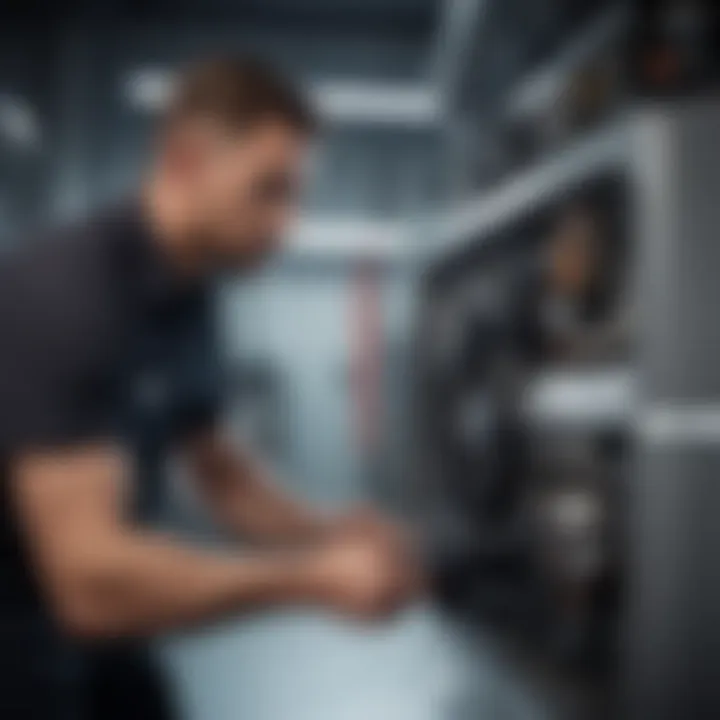 Mechanic inspecting car AC unit