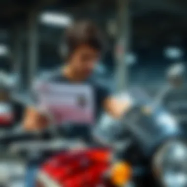 Informed Buying Decisions with KBB A buyer examining a motorcycle with KBB report