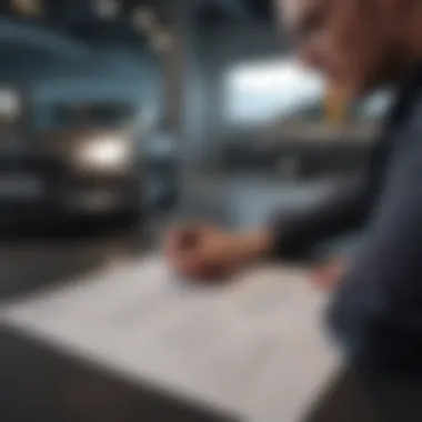 A person reviewing documents in a dealership