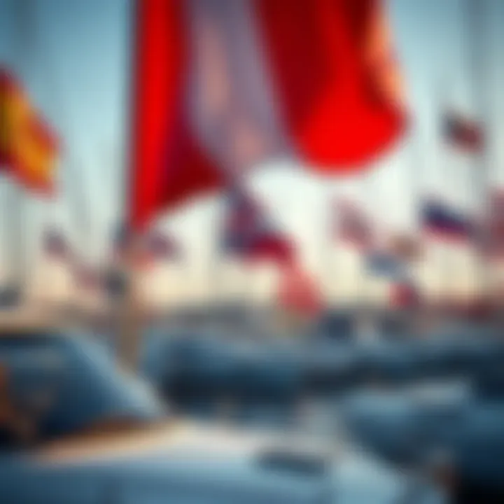 A scenic view of a marina showcasing different sailing flags