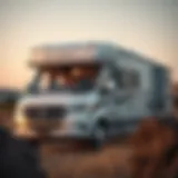 Exterior view of an Entegra motorhome showcasing its design