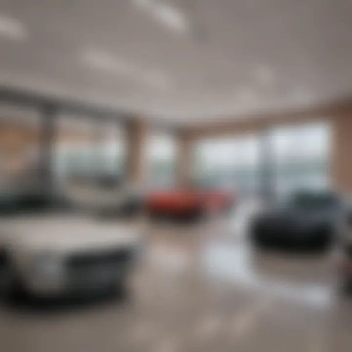 Interior of a used car dealership showcasing vehicles