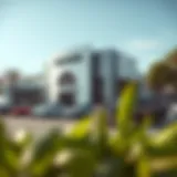 Exterior view of a modern RAM dealership in Venice showcasing the variety of available vehicles