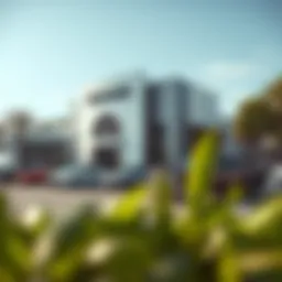 Exterior view of a modern RAM dealership in Venice showcasing the variety of available vehicles