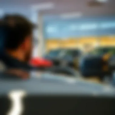 Customer exploring RAM inventory with a dealership representative